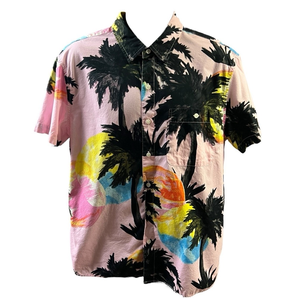 American Eagle Shirt LG Pink Multi Tropical Button Down Hawaiian Island Casual - Picture 2 of 12
